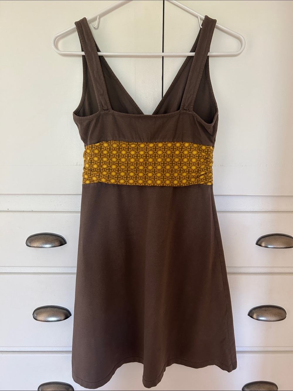 Patagonia V-Neck Dress with Yellow Patterned Waistband - Picture 2 of 3